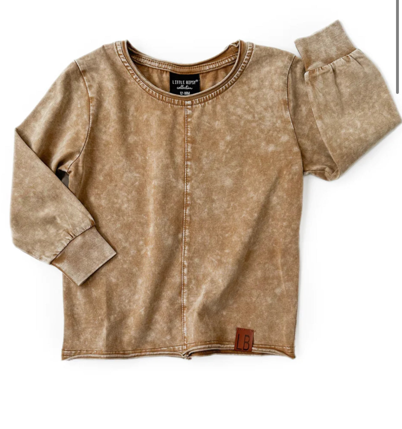 LONG SLEEVE ACID WASH TEE - SAND